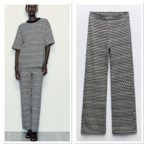 NWT Zara High Waist Textured Jacquard Wide Leg Pants Sz:S